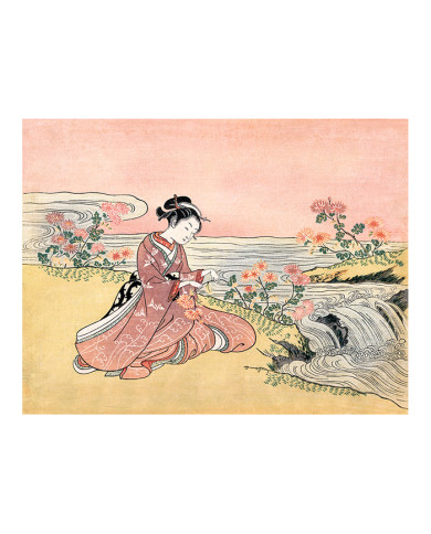 Femme japonaise cueillant des chrysanthemes