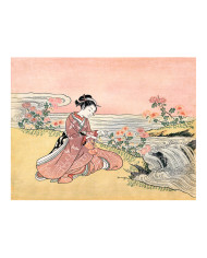 Femme japonaise cueillant des chrysanthemes