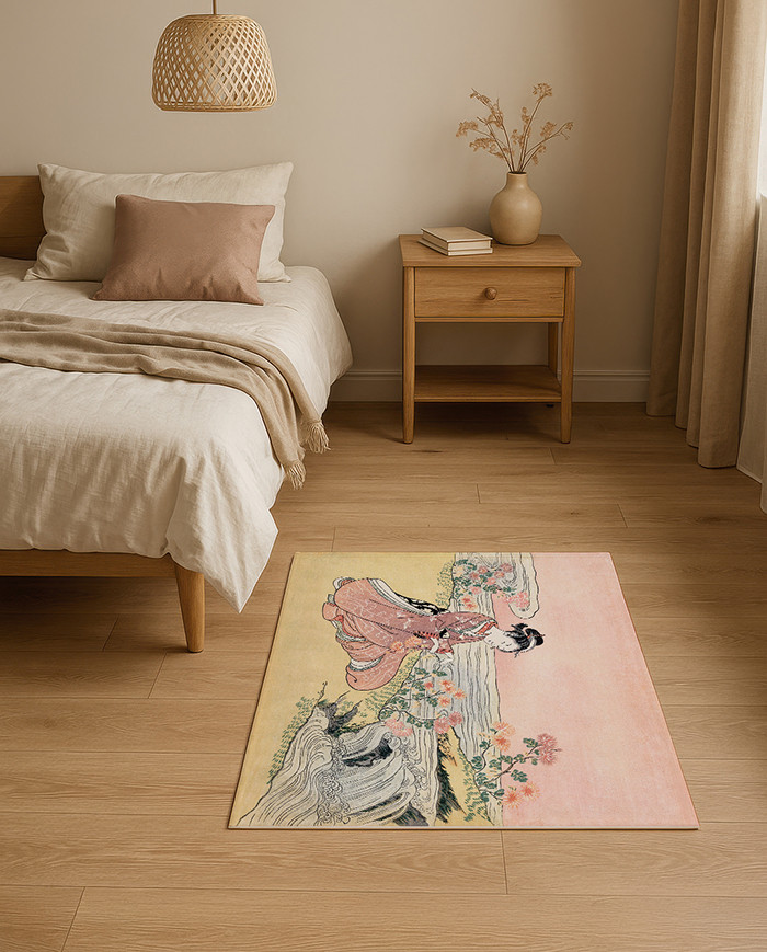 Femme japonaise cueillant des chrysanthemes