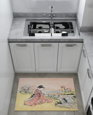 Femme japonaise cueillant des chrysanthemes