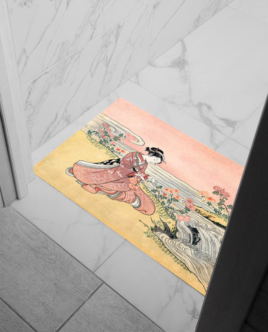 Femme japonaise cueillant des chrysanthemes