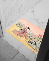 Femme japonaise cueillant des chrysanthemes